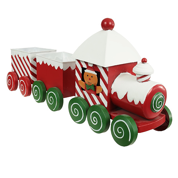 Trem Trenzinho Metal Decorativo Boneco de Neve 78cm Natal