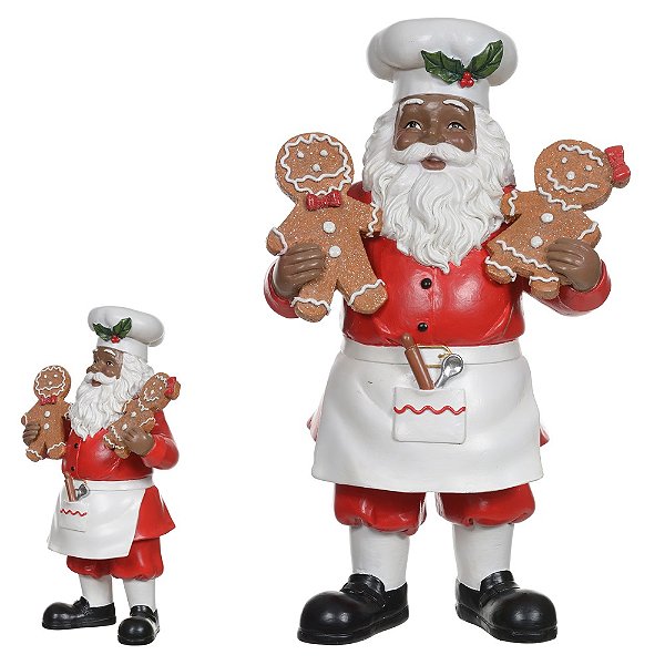 Papai Noel Resina Negro Confeiteiro Cookies 28 cm
