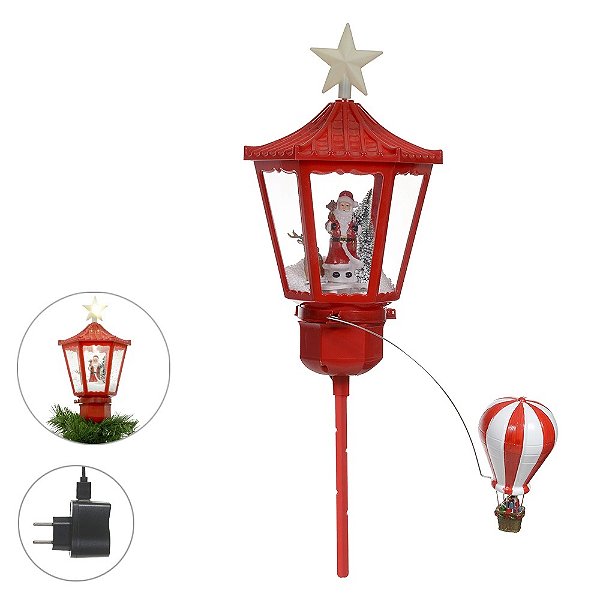 Ponteira Árvore de Natal Animada com Som e Neve Papai Noel