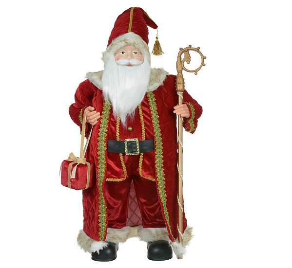 Papai Noel em Pé Vermelho com Cajado Dourado 30cm