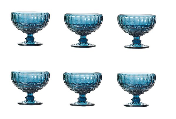 Jogo Taças Sobremesa Istambul Vidro Azul 310 ml Class Home