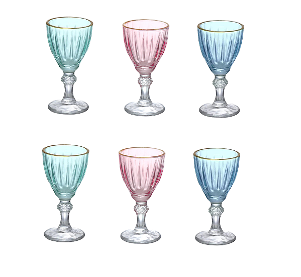 Jogo Taças de Licor Domi Colorida Filete Dourado 55 ml Hauskraft