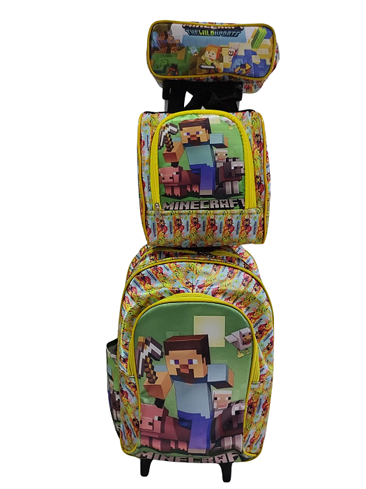 Mochila com Rodinha Lancheira Estojo Fantasia  Personagem