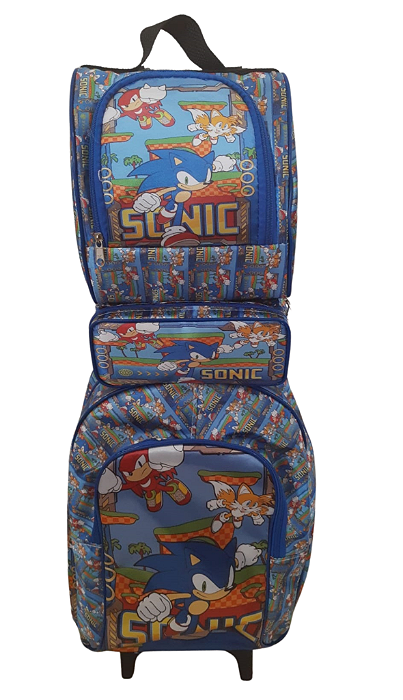 Mochila Rodinha Lancheira Estojo Fantasia Personagem Sonic