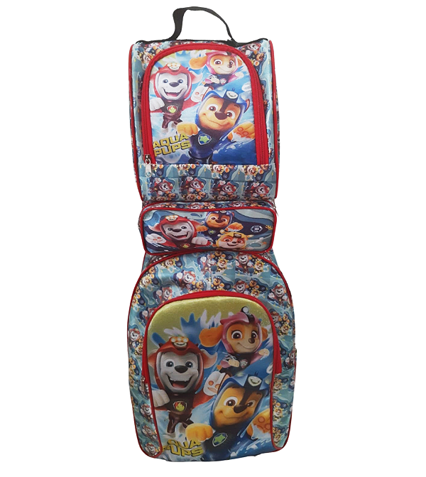 Kit 03 Pcs Mochila Lancheira Estojo Cachorrinho da Patrulha