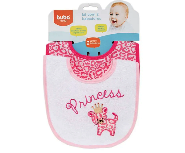 Kit com 02 Babadores Composê Princesa e Oncinha Rosa