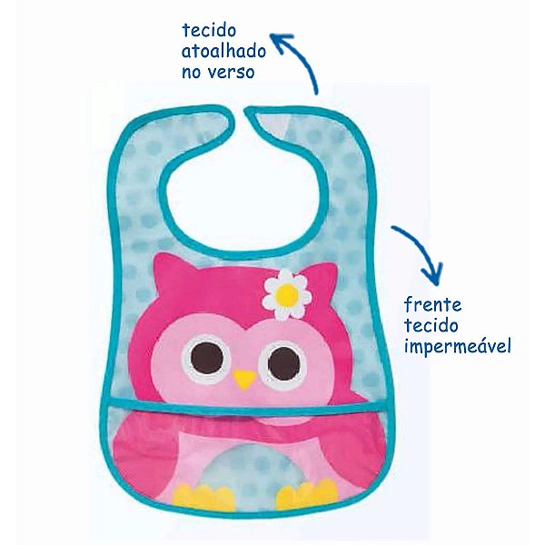 Babador Impermeável c/ Bolso Migalhas Bichinhos Buba Menina