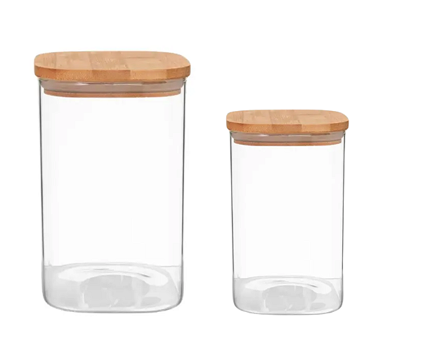 Kit xom 02 Pote Vidro Borosilicato com Tampa Bambu Hermética