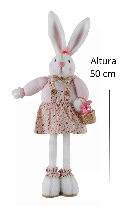 Coelho De Páscoa Fêmea Com Jardineira  50 Cm