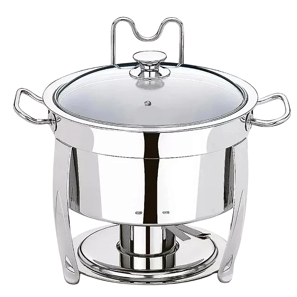 Rechaud Inox Banho Maria Redondo 5 L com Suporte para Tampa