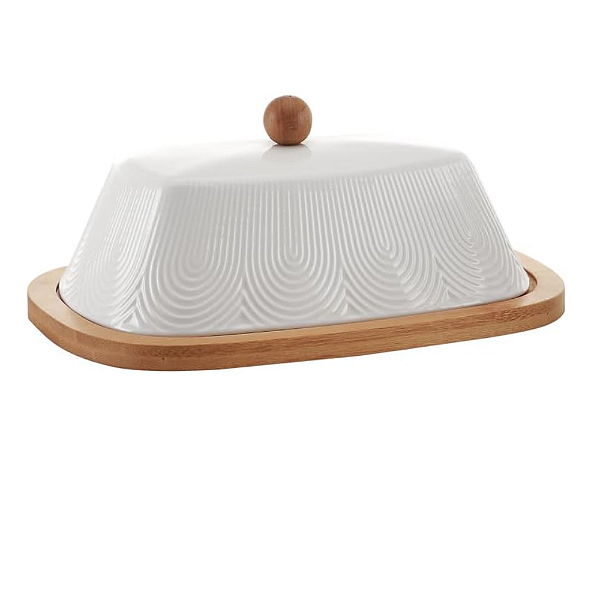 Manteigueira em Porcelana com Suporte Bambu 21 cm Oasis