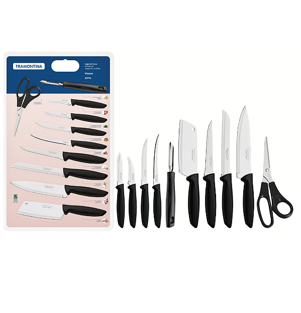 Blister Jogo Facas Descascador Tesoura Kit 10 pcs Plenus