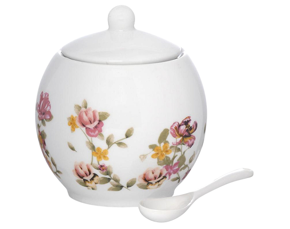 Açucareiro em Porcelana com Colher Floral Le Jardim 350 ml