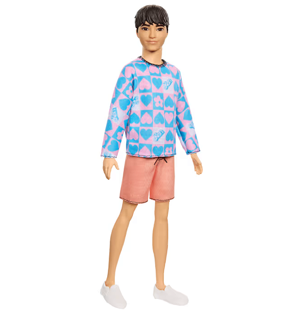 Ken Fashionistas Ken Suéter Azul e Rosa com Shorts Laranja