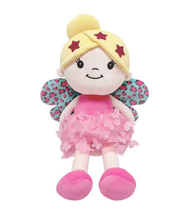Boneca de Pano Macia Burttefly Borboletinha Rosa 50 cm