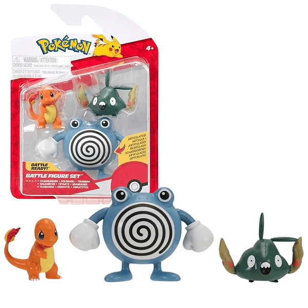 Pokemon Figura Batalha Charmander + Poliwhirl + Trubbish