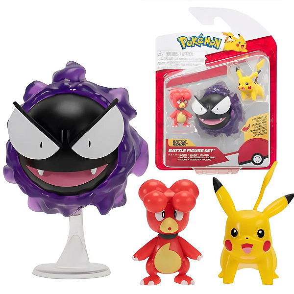 Pokemon Figura Batalha Magby + Gastly + Pikachu