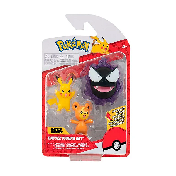 Pokemon Figura Batalha Pikachu + Teddiursa + Gastly
