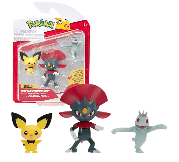 Pokemon Figura Batalha Pikachu + Weavile + Machop - Sunny