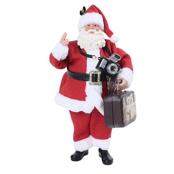 Boneco Natal Papai Noel Turista com Máquina Fotográfica