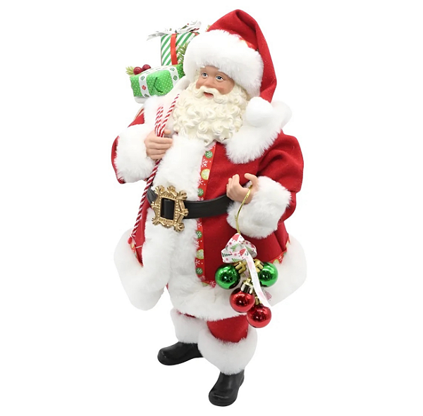 Papai Noel com Saco de Presentes e Bolas de Natal 38 cm