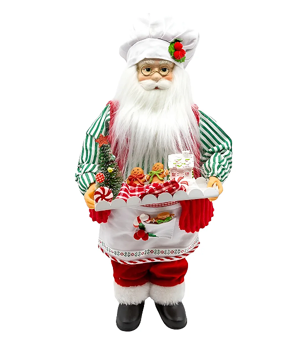 Papai Noel em Pé Confeiteiro com Bandeja de Cookies 45cm
