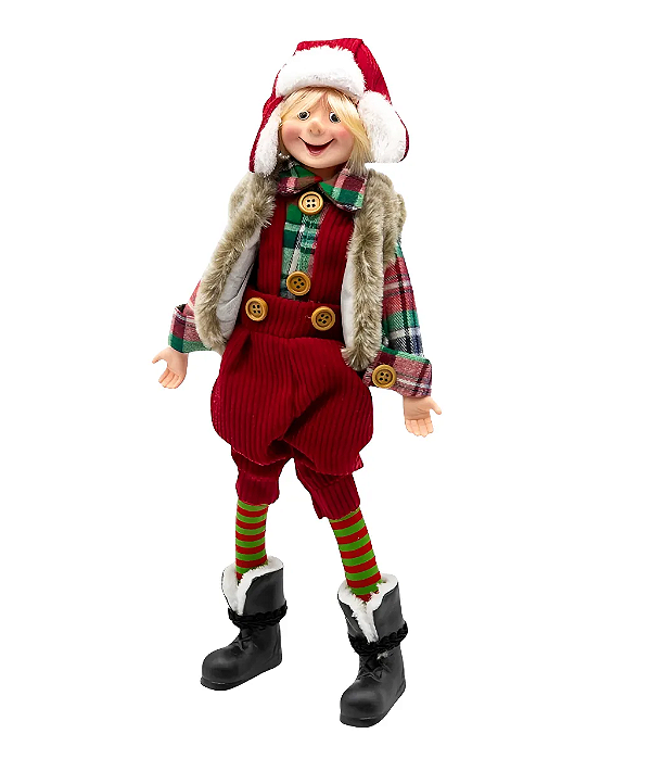 Boneco Maleável Elfo Ajudante Papai Noel em Pé 45cm