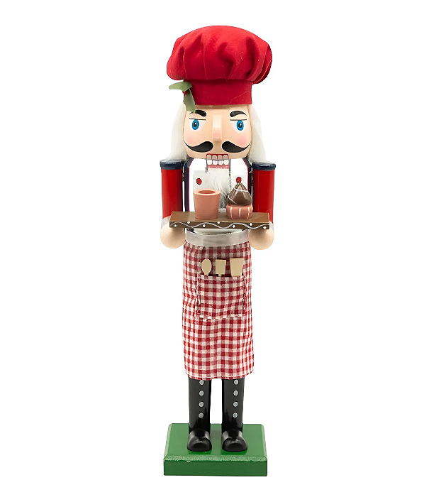 Quebra Nozes em Madeira Confeiteiro0 38cm Vermelho e Branco