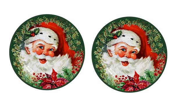 Prato Sobremesa Papai Noel Natla 20 cm - Kit 02 Unidades