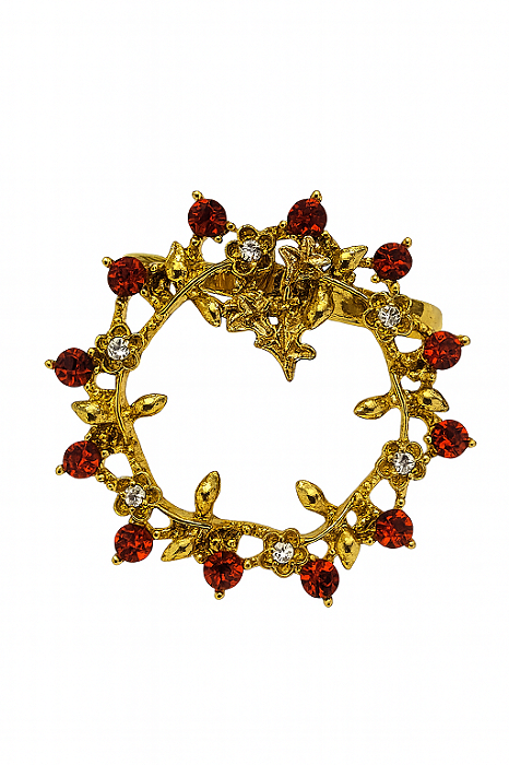 Argola Porta Guardanapo Dourado com Pedraria Vermelha C/4