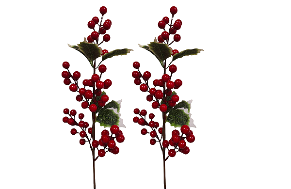 Galho Decorativo Frutas Vermelhas 55 cm - Kit c/ 2 Hastes