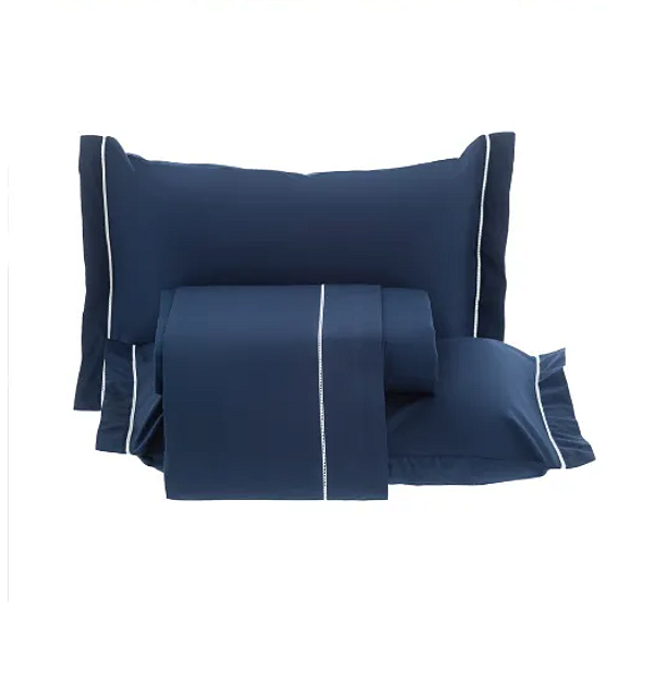 Jogo De Cama King Algodão Percal 200 F. Entremeio Marinho