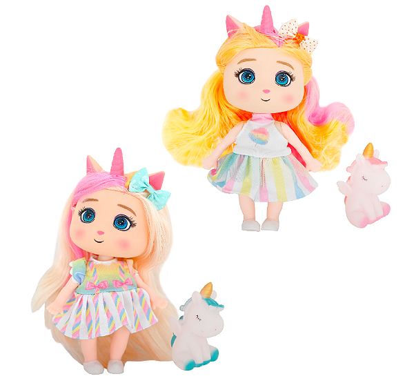 Boneca Unicórnio Coleção Arco-Iris com Mini Unicòrnio