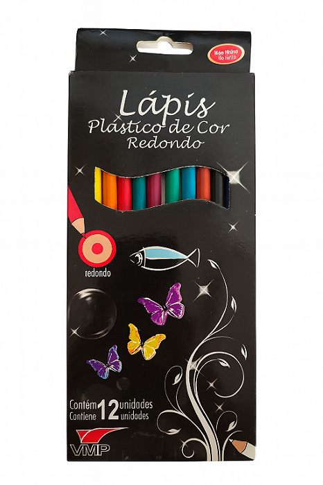 Caixa Lápis De Cor Redondo Plástico 12 Unid Vmp