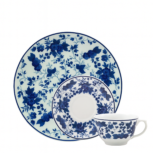 Jogo Xícara De Café 80 Ml e Jogo Prato Sobremesa Folhagem