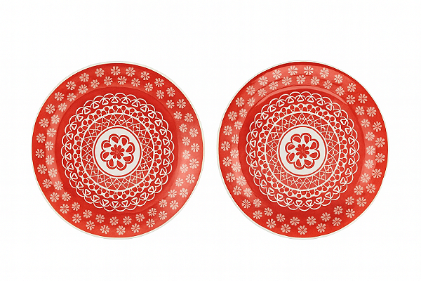 Prato Sobremesa Renda Vermelho Cerâmica 20 cm Oxford 02 Unid