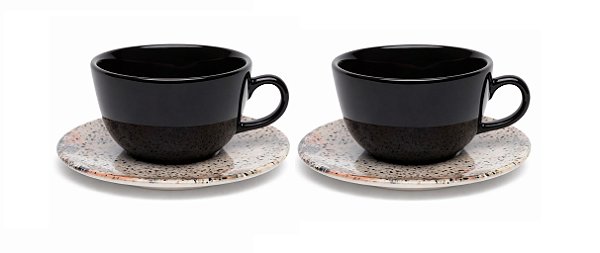 Xícara Chá Café c/ Leite 200 ml Terrazzo Oxford Kit 02 Unid