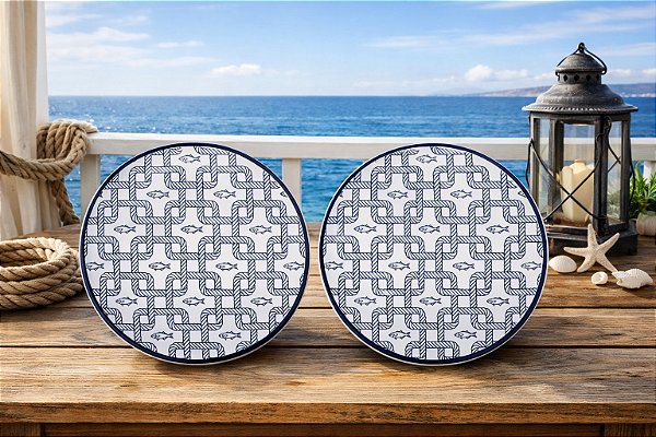 Prato Sobremesa  20 cm Náutico Cerâmica  Oxford Kit 02 Unid.