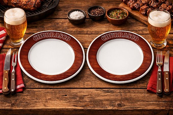 Prato Churrasco Tradição Porcelana Branca Decorado 28 cm