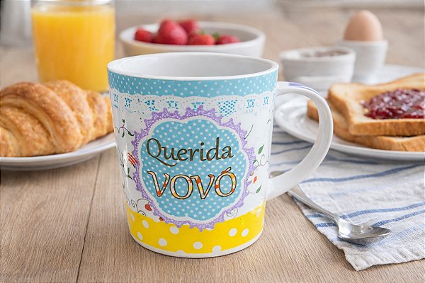 Caneca Xícara Porcelana Chá Café com Leite Querida Vovó 370ml