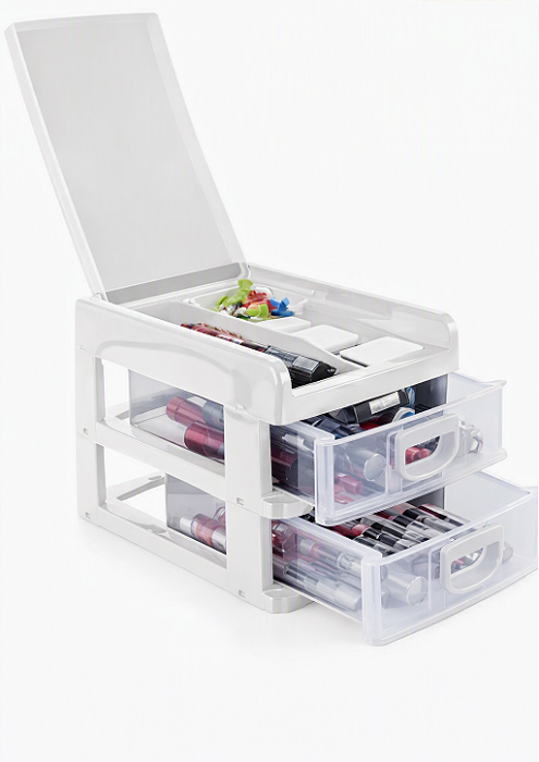 Mini Porta Tudo Caixa Organizadora c/ Estojo 2 Gavetas