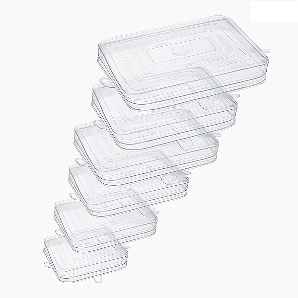 Tampa Ajustável Retangular Silicone Transparente Kit 06 Unid