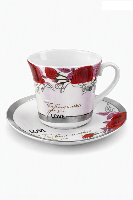 Jogo Xícara Café Cafezinho 60 ml Carmim Porcelana Floral