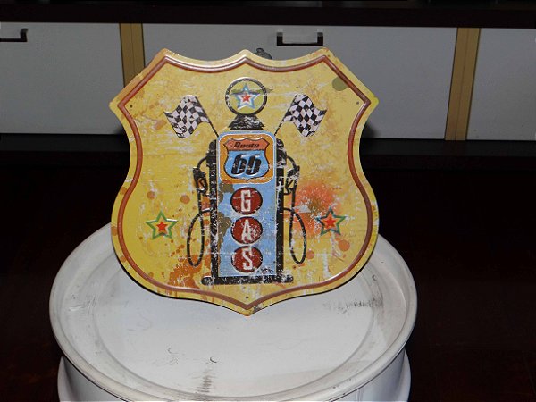 Placa Metal Vintage ROUTE 66 envelhecida