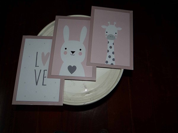 Conjunto Três Quadros Infantis pintados à mão
