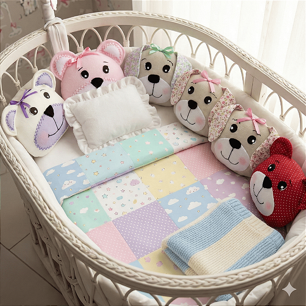 ALMOFADINHA DE BERÇOS URSO/CACHORRO - HIPOALERGÊNICO - ARTESANAL