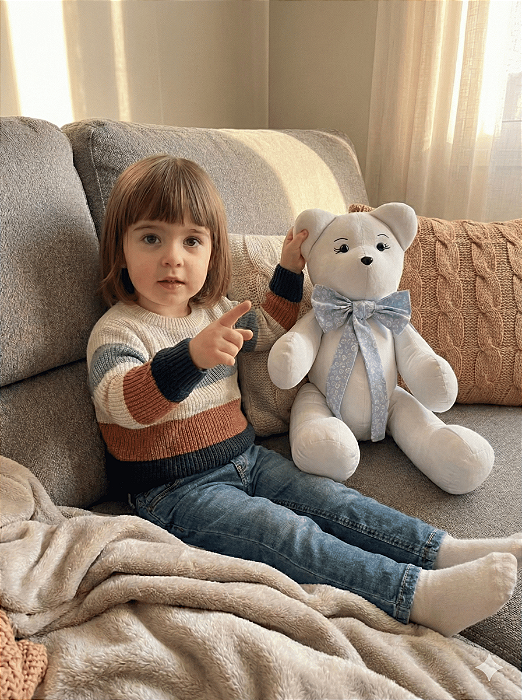 URSO ARTICULADO GRANDE COM FITA AZUL