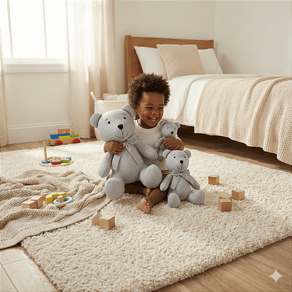 URSO PEQUENO ARTICULADO TRICOLINE POÁ - HIPOALERGÊNICO - ARTESANAL