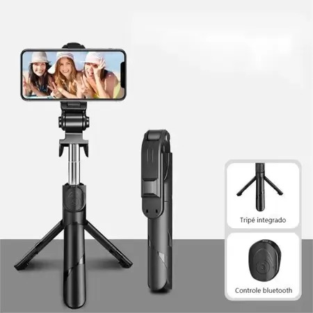 BASTAO DE SELFIE BLUETOOTH COM CONTROLE REMOTO RETRATIL PORTÁTIL MINI TRIPPE