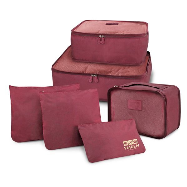 Organizador de Malas de 6 Peças Estampa Lisa Jacki Design - Vermelho escuro (AR